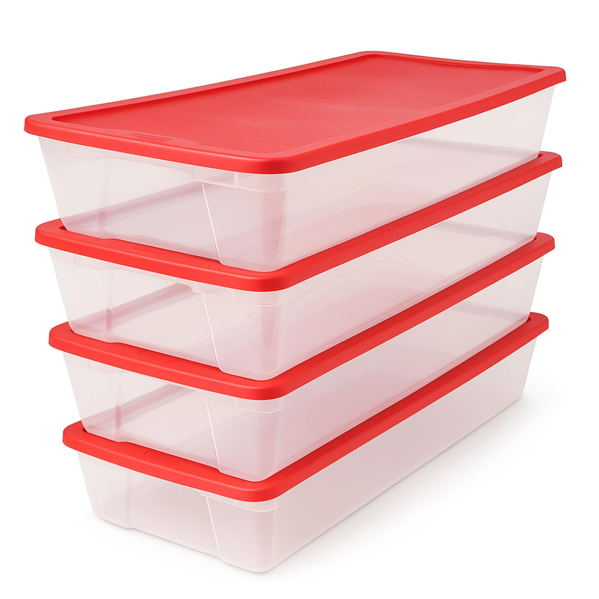 HOMZ Holiday Tote Plastic Storage Bin with Lid, 41 Qt, Clear/Red, 2 Pack