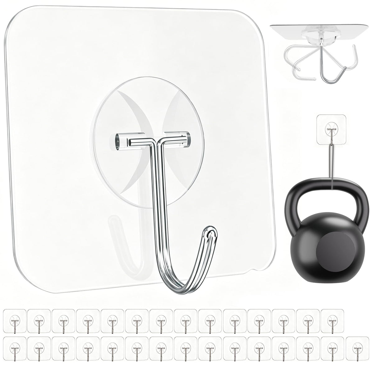 Large Hooks for Hanging Heavy-Duty 44Ib(Max) 10 Packs, Wall Hangers without Nails Self-Adhesive Traceless Clear and Removable, Waterproof and Rustproof Multiple Uses for Bathroom Kitchen Home