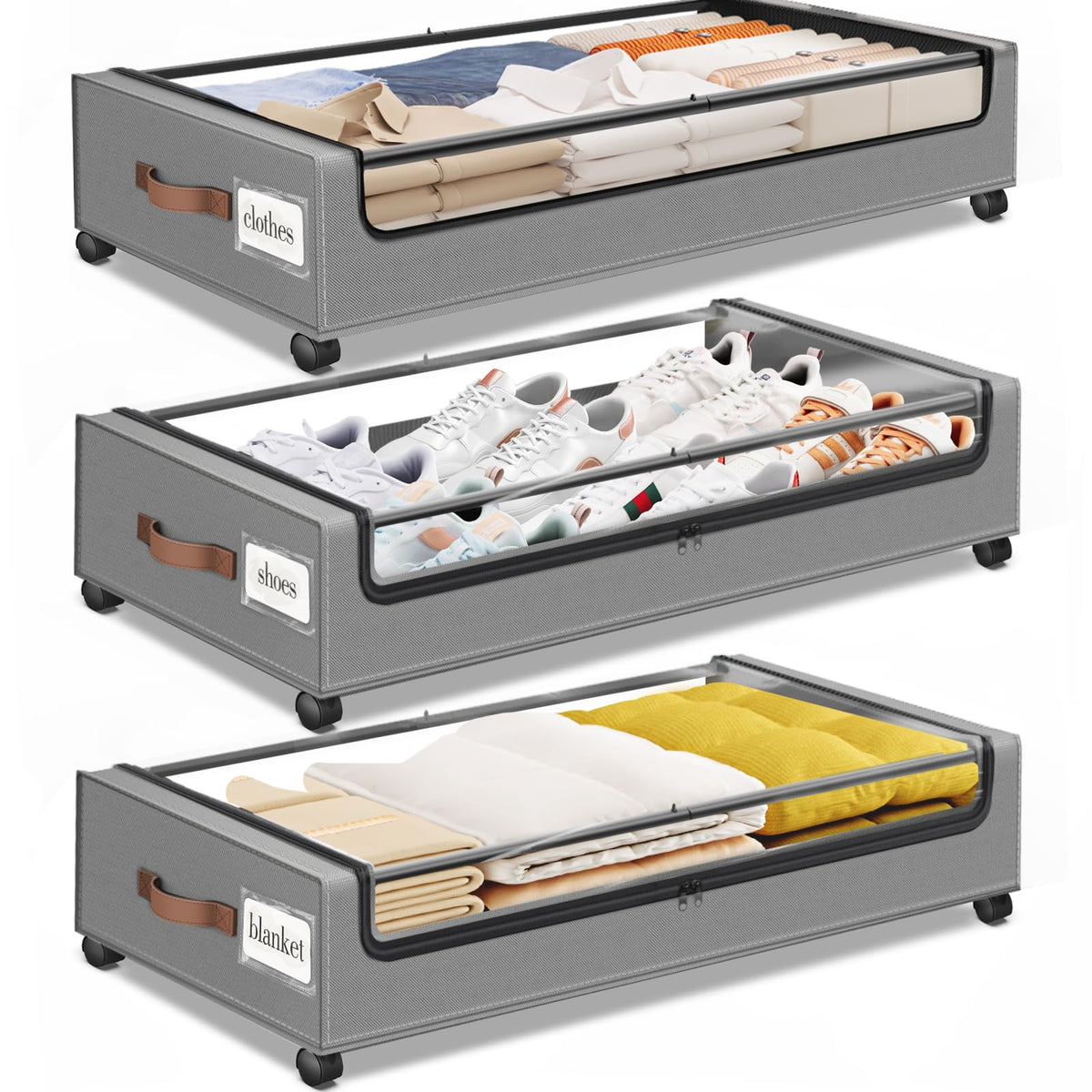 Under Bed Storage with Wheels 2Pack Storage Containers with Clear Window