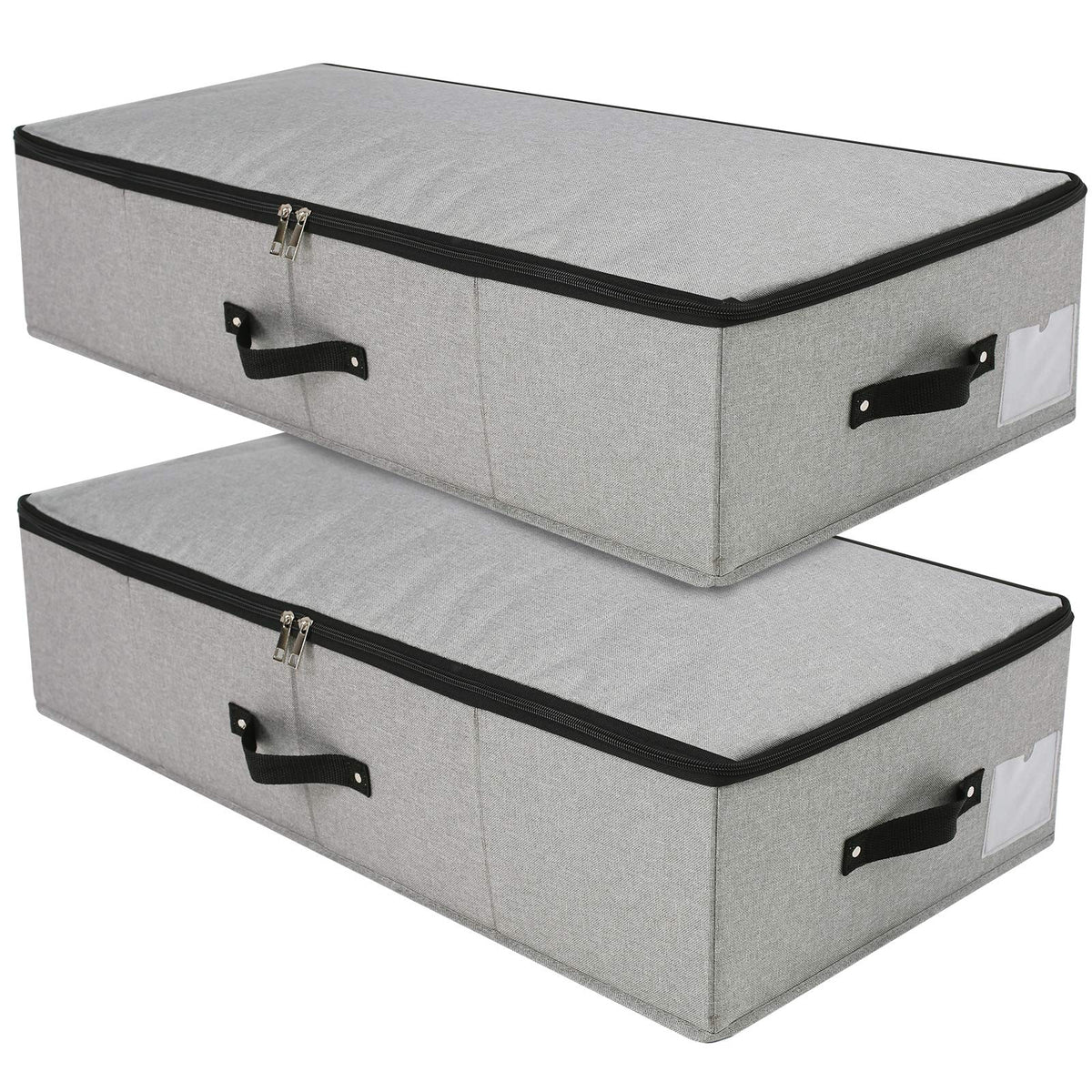 Under Bed Storage Bins with Lids, Closet Organizers, Foldable Under-bed Storage Baskets for Sheets, Clothes, Quilts, Sweaters, Wrapping Paper, 29x15x7inch, Black Gray, 2PCS