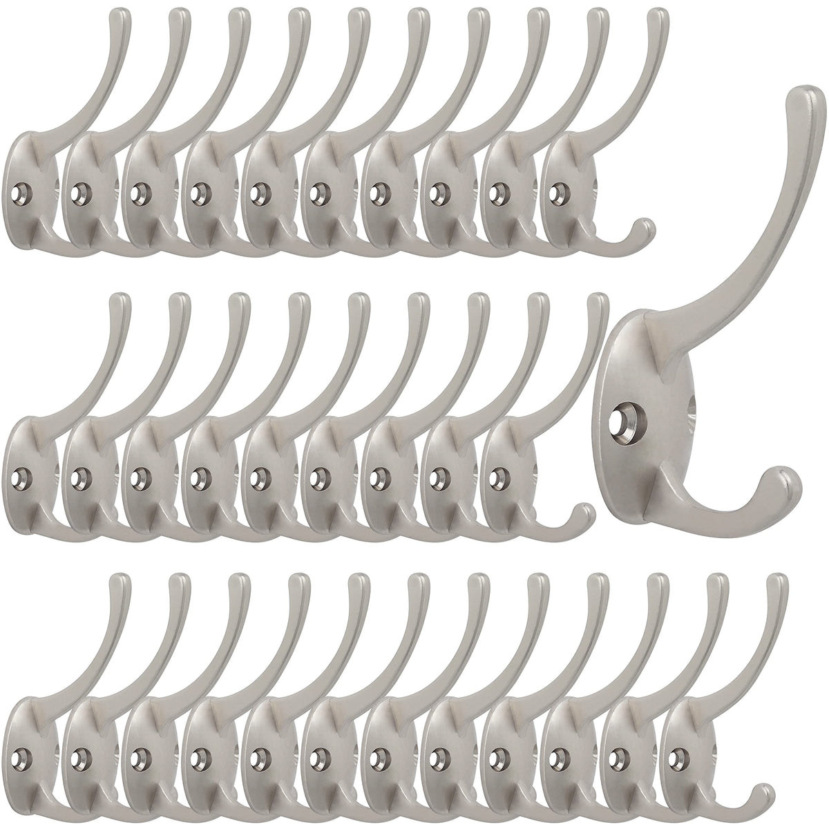 IBosins 32 Pack Black Double Coat Hooks Wall Mounted with 64 Screws