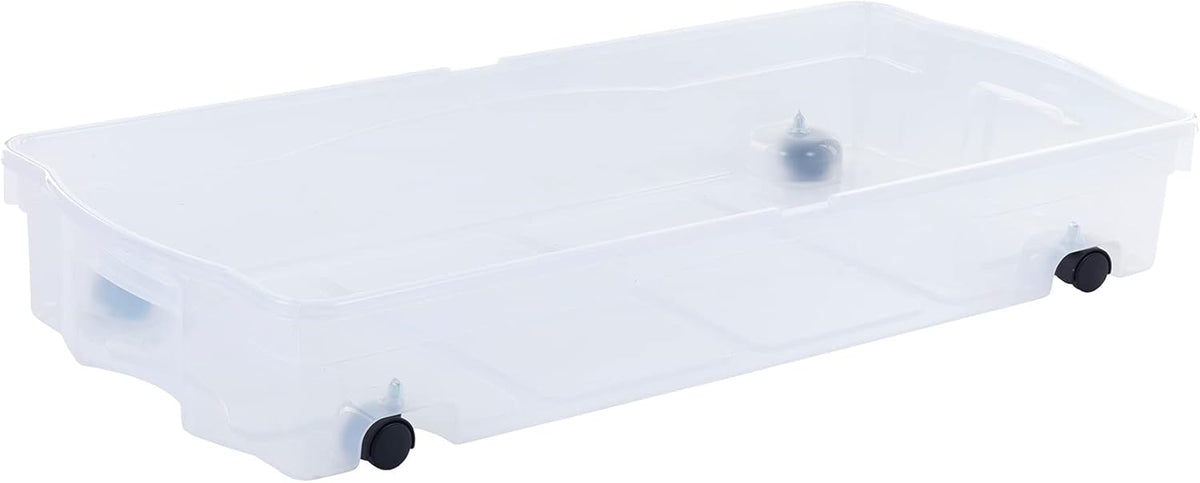 Rubbermaid 68 Quart Under the Bed Low Profile Storage Boxes with Dual Hinged Lids and Easy Rolling Caster Wheels, Clear, 2 Pack