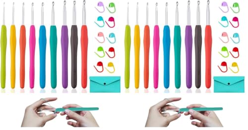 Yarniss Crochet Hooks,14 Size Ergonomic Crochet Hooks Set 2mm(B)-10mm(N)