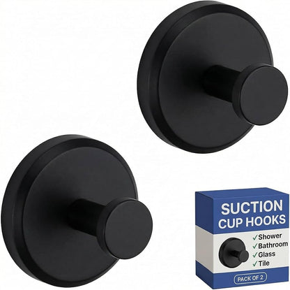 HOME SO Suction Cup Hooks for Shower & Bathroom Towel Holder 2-Pack Black