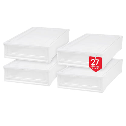 IRIS USA 4-Pack, 27 Qt. Under Bed Storage Bin with Sliding Drawers, White