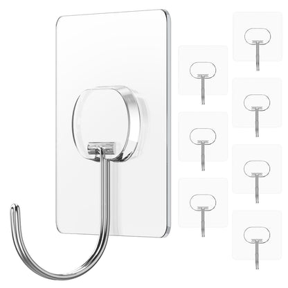 JINSHUNFA Adhesive Wall Hooks No Drill Clear Heavy Duty,13LB Sticky 8 Pack