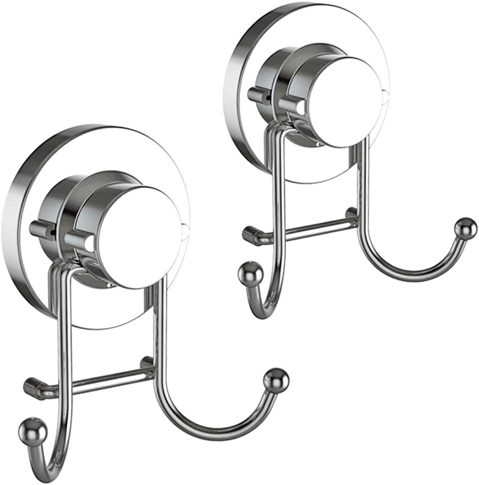 HOME SO Suction Cup Hooks for Shower & Bathroom Towel Holder 2-Pack Chrome