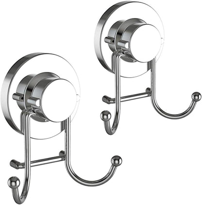 HOME SO Suction Cup Hooks for Shower & Bathroom Towel Holder 2-Pack Chrome