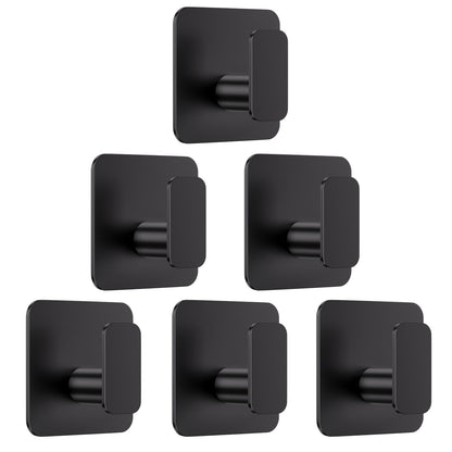 Aikzik Black Hooks for Hanging Heavy Duty, Adhesive Hooks for Shower, Bathroom, Kitchen, Robe, Towel, Coat, Waterproof & Rustproof Hook for Walls No Damage, Sticky Wall Towel Hooks - 4 Pack