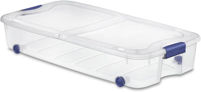 66 Quart Large Capacity Underbed Storage Container with Wheels & Lid | Clear Plastic Rolling Storage Bin for Bedroom, Closet Organization | 39.5” Design for Blankets, Seasonal Clothing & Holiday Decor