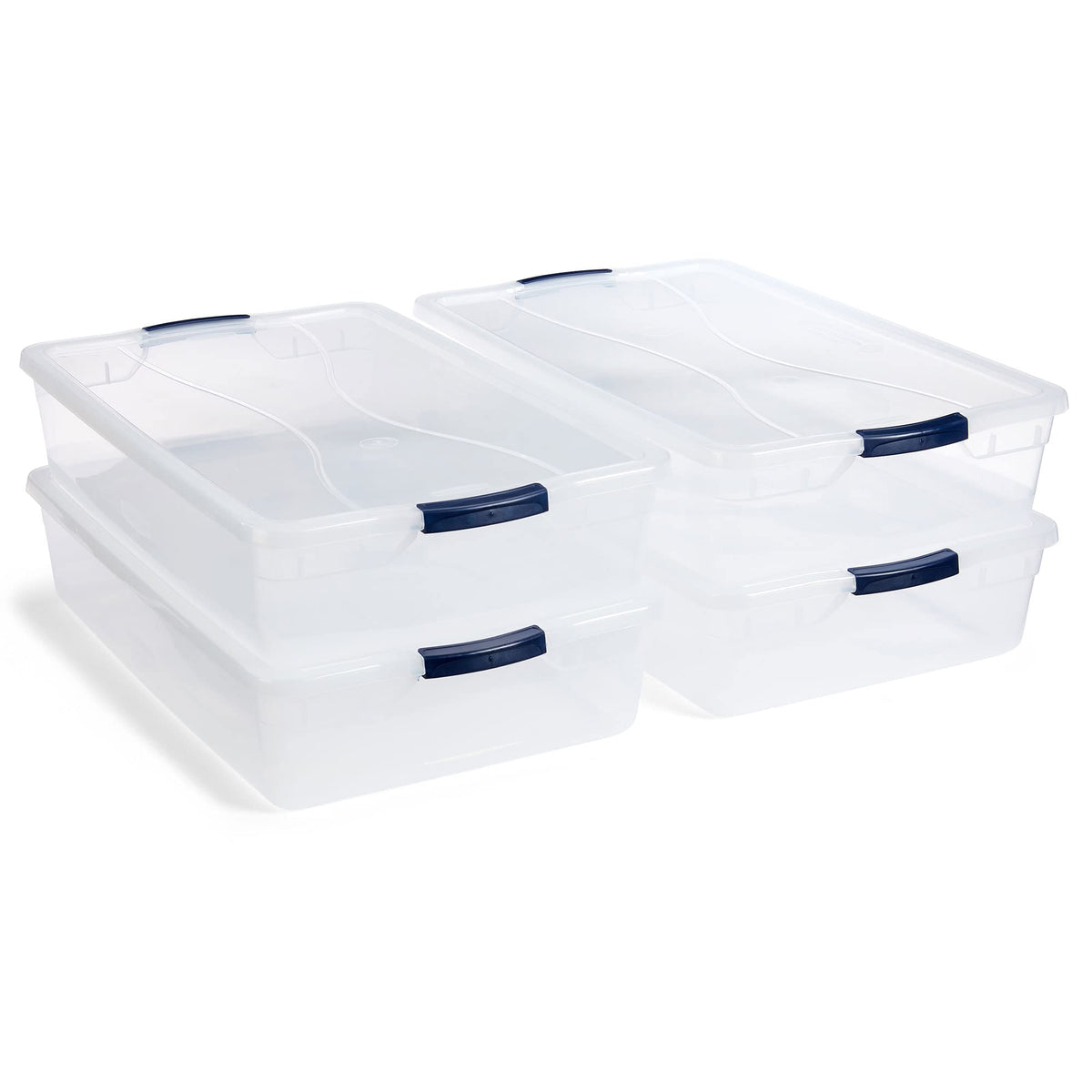 Rubbermaid Cleverstore 42 Quart Stackable Plastic Storage Container Organizer Bin with Latching Lids for Garage, Closet, and Classroom, Clear, 4 Pack