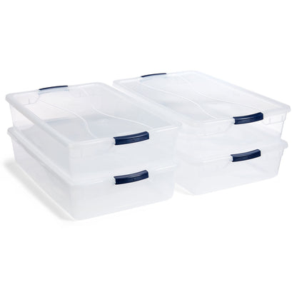 Rubbermaid Cleverstore 42 Quart Stackable Plastic Storage Container Organizer Bin with Latching Lids for Garage, Closet, and Classroom, Clear, 4 Pack