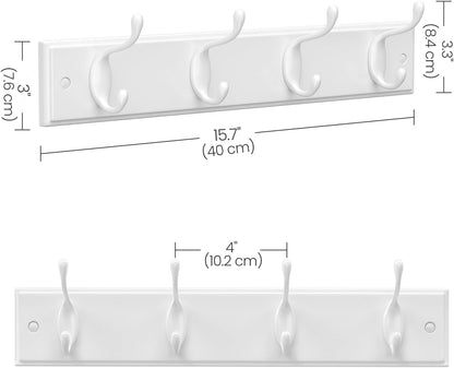 SONGMICS Wall-Mounted Coat Rack, 4 Dual Metal Hooks