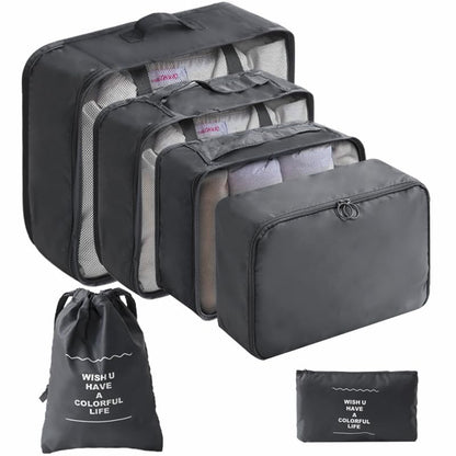 LANSKLBD 6/8 Set Packing Cubes for Suitcases Travel Luggage Packing Organizers,Travel Accessories Essentials Luggage Organizer with Shoe/Tioletry/Laundry Bag (Black, 6 set)