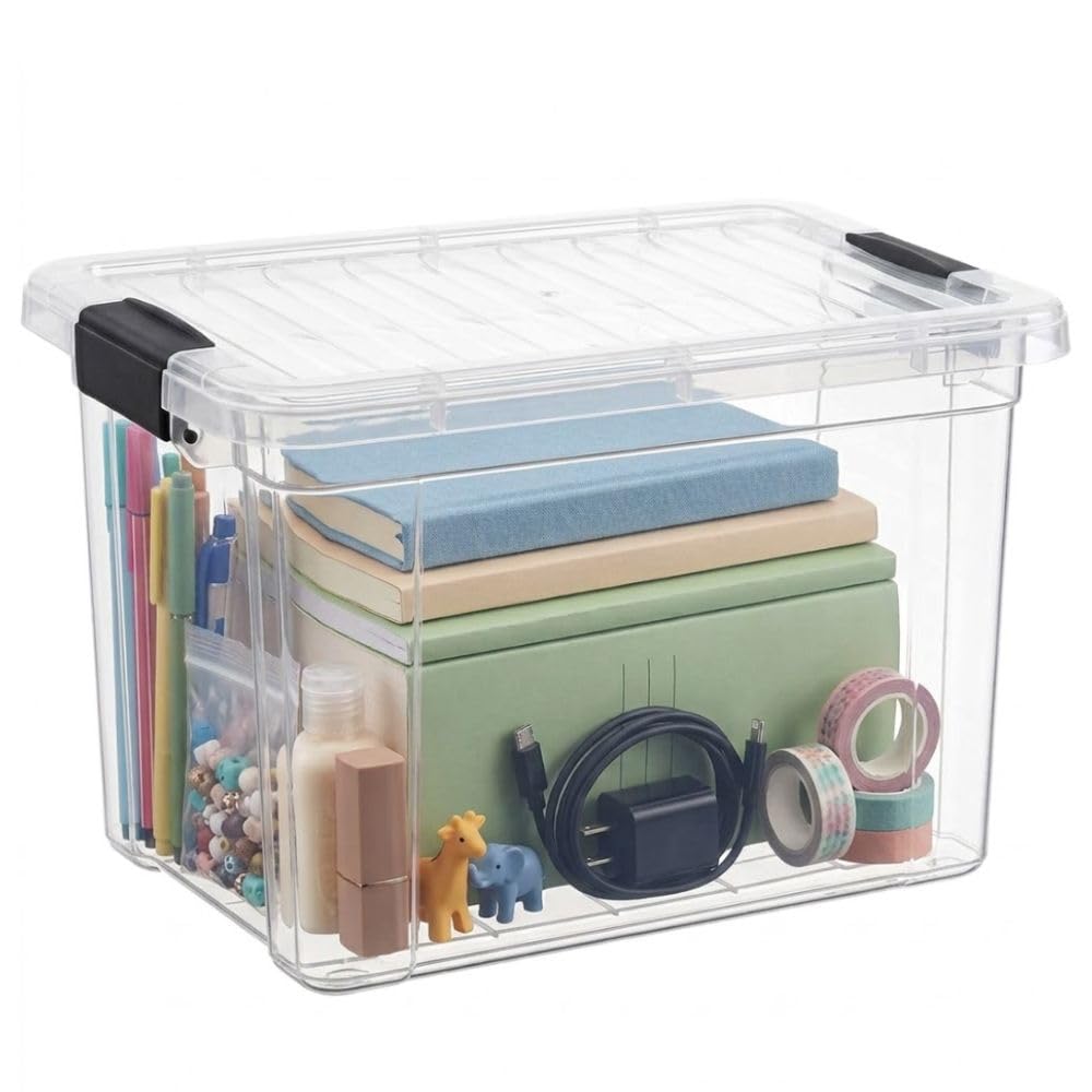Superio 13.7 Quart Clear Plastic Storage Bin with Lid, Stackable Organizer Box, BPA-Free Storage Container for Home, Garage, School & Office, 1 Pack