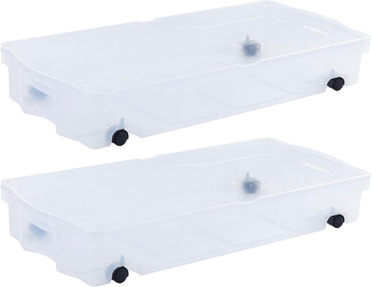 Rubbermaid 68 Quart Under the Bed Low Profile Storage Boxes with Dual Hinged Lids and Easy Rolling Caster Wheels, Clear, 2 Pack