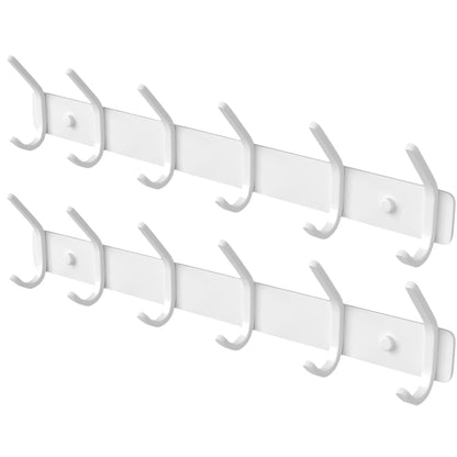Coat Rack Wall Mount Hooks - 15 Inch White Metal 6-Hook Rack(1 Pack)