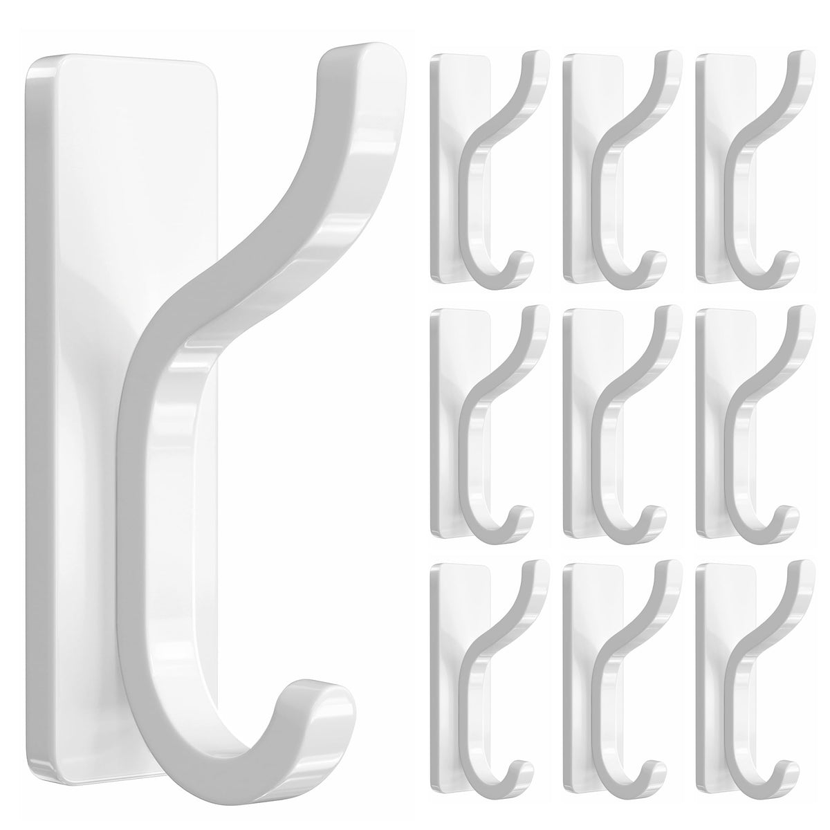 Adhesive Wall Hooks for Towel/Coat,13Lb Strong Stick-On Hooks, White 4 Pack