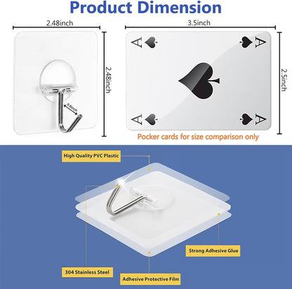 JINSHUNFA Adhesive Wall Hooks No Drill Clear Heavy Duty,13LB Sticky 8 Pack