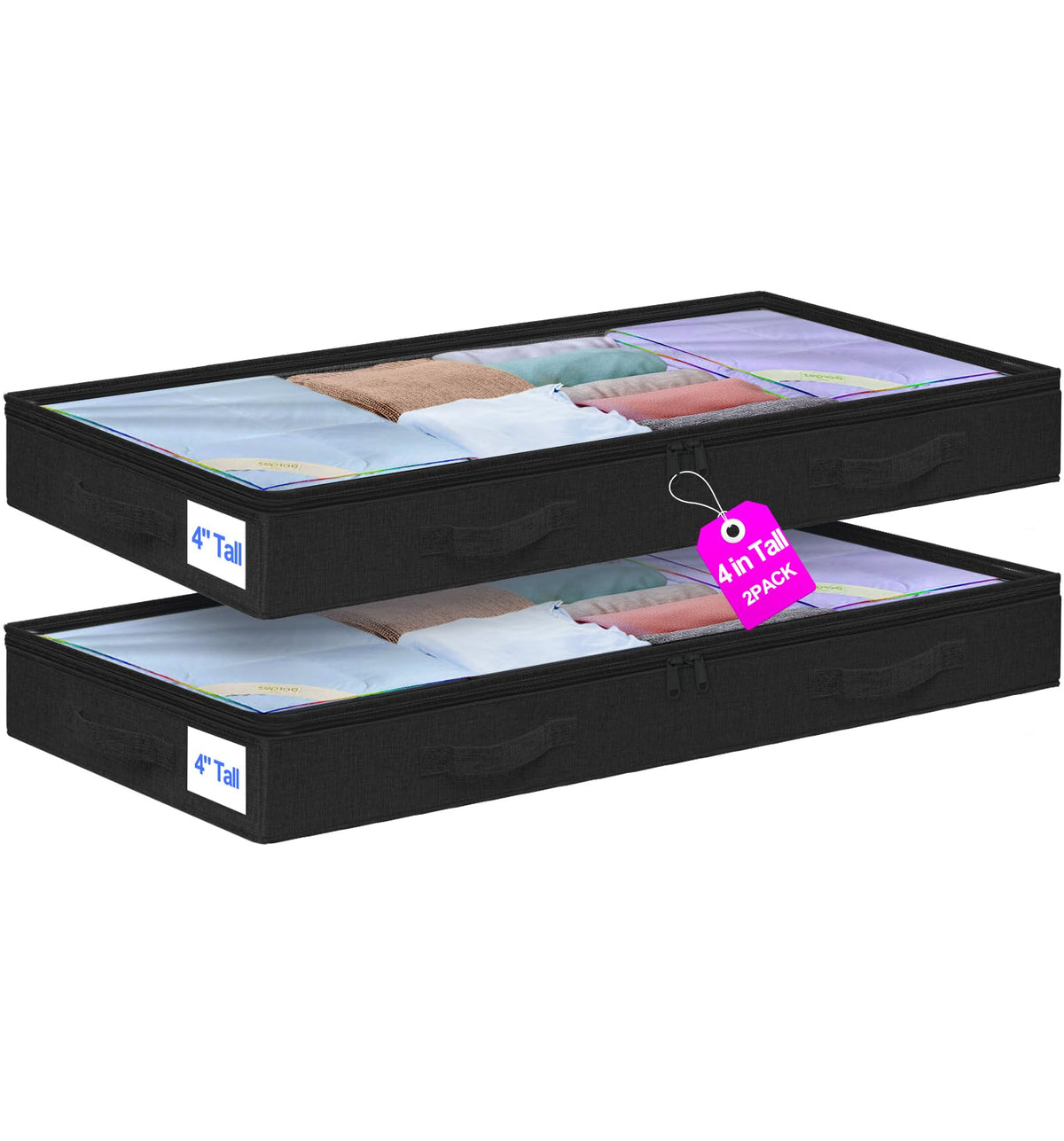 punemi 6.7 in Tall Sturdy Under Bed Storage Containers with Lid, 2Pack,Gray
