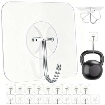 Large Hooks for Hanging Heavy-Duty 44Ib(Max) 10 Packs, Wall Hangers without Nails Self-Adhesive Traceless Clear and Removable, Waterproof and Rustproof Multiple Uses for Bathroom Kitchen Home