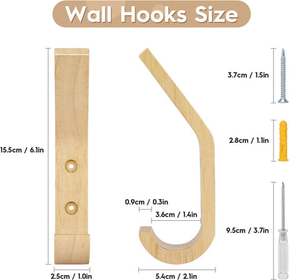Wooden Wall Hooks Organizer Heavy Duty 6 Pack Coat Hooks for Hanging Coats