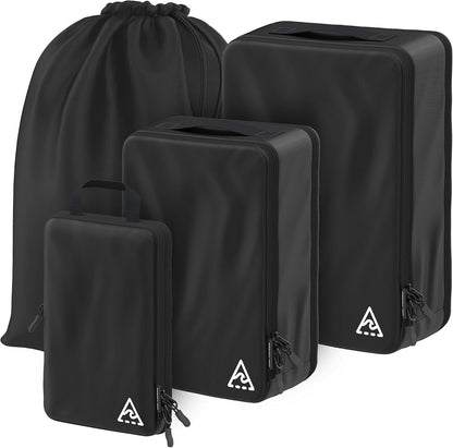 Well Traveled 8 pcs Compression Packing Bags Cubes Set with HybridMax Double-Capacity Design - Packing Cubes for Travel Compression to Maximize Limited Luggage Space, Black