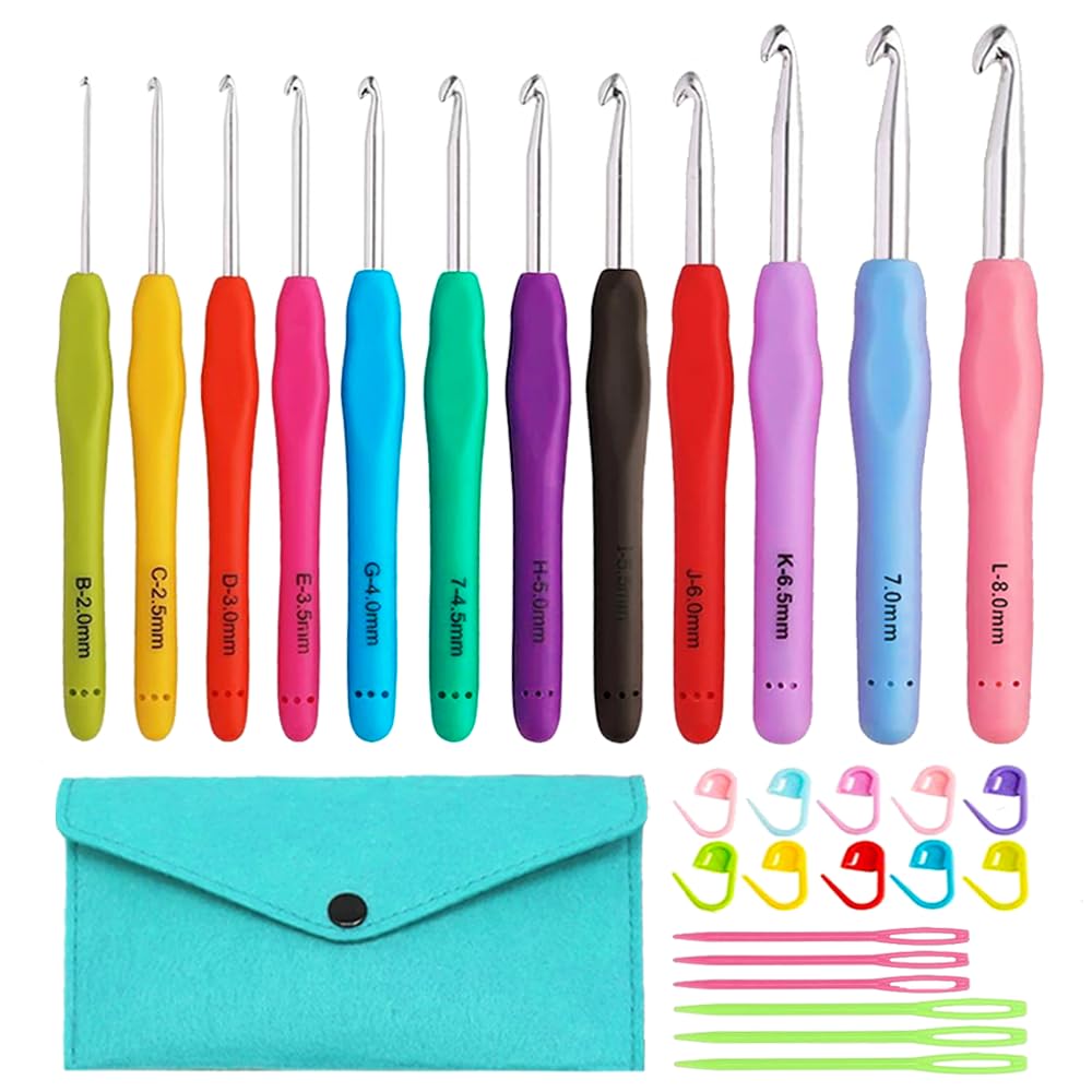 Yarniss Crochet Hooks,14 Size Ergonomic Crochet Hooks Set 2mm(B)-10mm(N)
