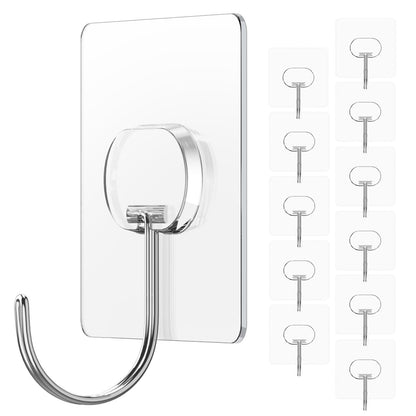 JINSHUNFA Adhesive Wall Hooks No Drill Clear Heavy Duty,13LB Sticky 8 Pack