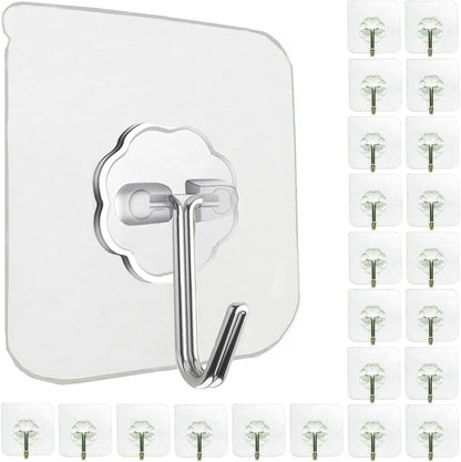 Jwxstore 24 Pack Adhesive Wall Hooks Clear 33LB Heavy Duty Sticky Hooks