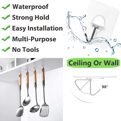 Adhesive Wall Hooks No Drill Clear Heavy Duty, 13LB Sticky 12 Pack