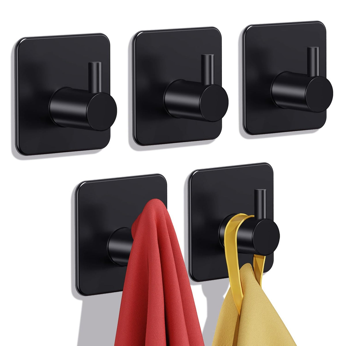Auxmir Heavy Duty Adhesive Hooks, 5 Pack Stainless Steel Hooks 22 lb, Black
