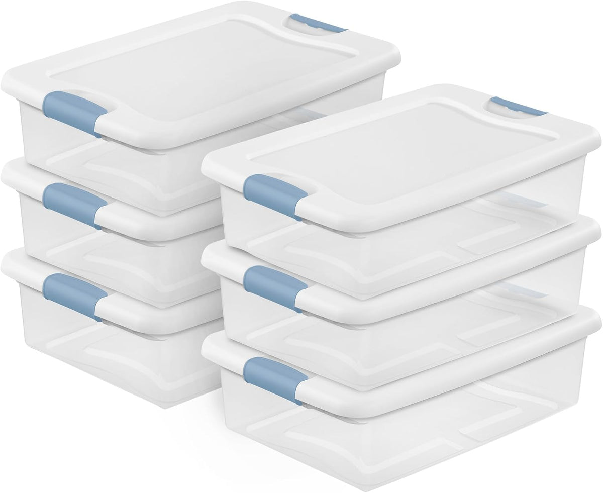 Sterilite Latching Box with Lids for Home and Office, 32 Quart, 6-Pack