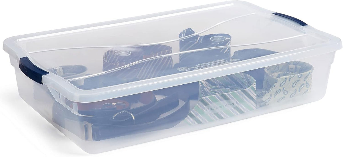 Rubbermaid Cleverstore 42 Quart Stackable Plastic Storage Container Organizer Bin with Latching Lids for Garage, Closet, and Classroom, Clear, 4 Pack
