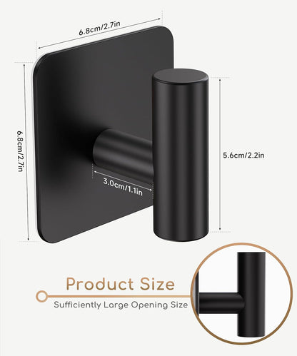 Aikzik 4 Pack Large Heavy Duty Wall Hooks - 26lb Max, Stainless Steel Adhesive Towel Hook, Shower Hooks for Hanging Towel, Coat, Robe, Wall Hook for Use in Bathroom, Kitchen and Door, Matte Black