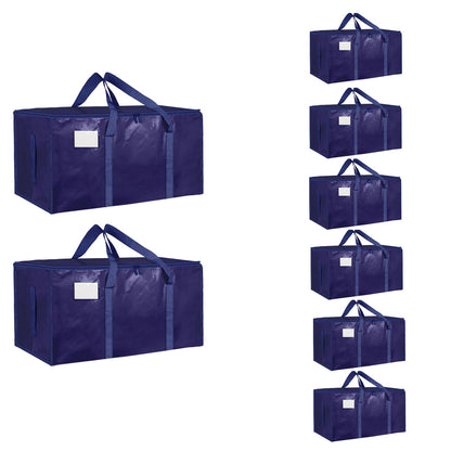 Moving Bags Extra Large 8 Pack - Heavy Duty Storage Totes with Wrap-Around Handles & Reinforced Zippers - Foldable Moving Box Alternative, Water-Resistant for Dorm, Closet & Under Bed Storage (Clear)