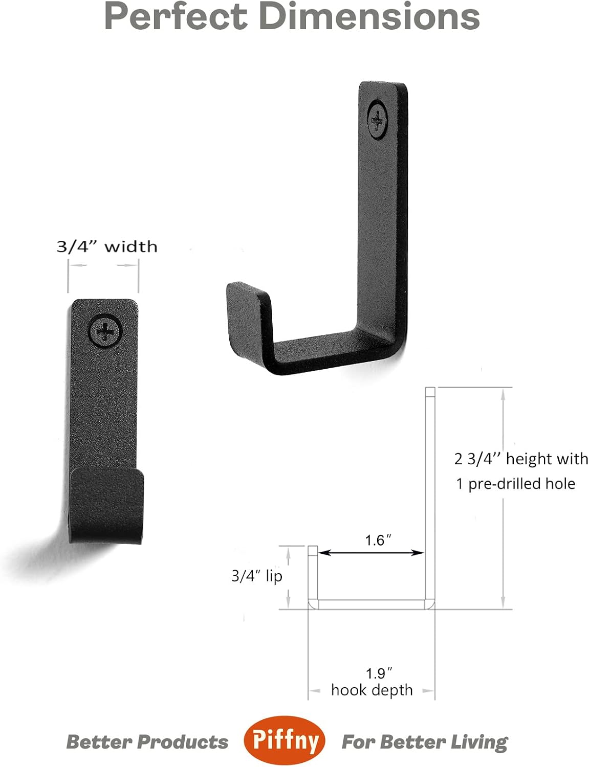 Piffny Robe & Towel Hook, 6 Pack Heavy Duty Stainless Steel Outdoor Wall Hooks for Hanging Towel, Coat, Backpack, Keys, etc (Modern Industrial)