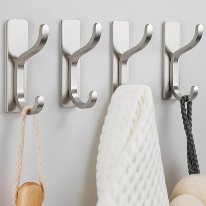 Adhesive Wall Hooks for Towel/Coat,13Lb Strong Stick-On Hooks, Gold 4 Pack