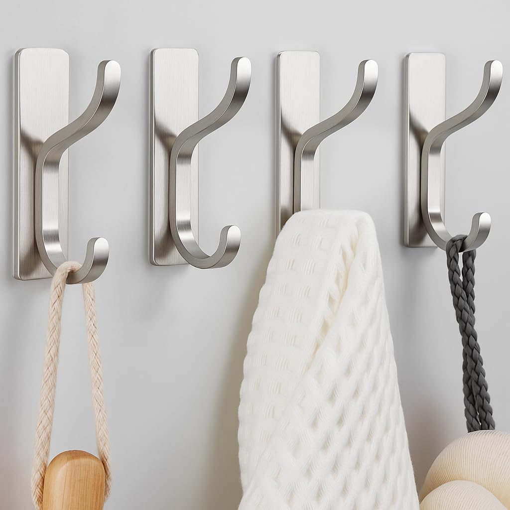 Adhesive Wall Hooks for Towel/Coat,13Lb Strong Stick-On Hooks, Gold 6 Pack