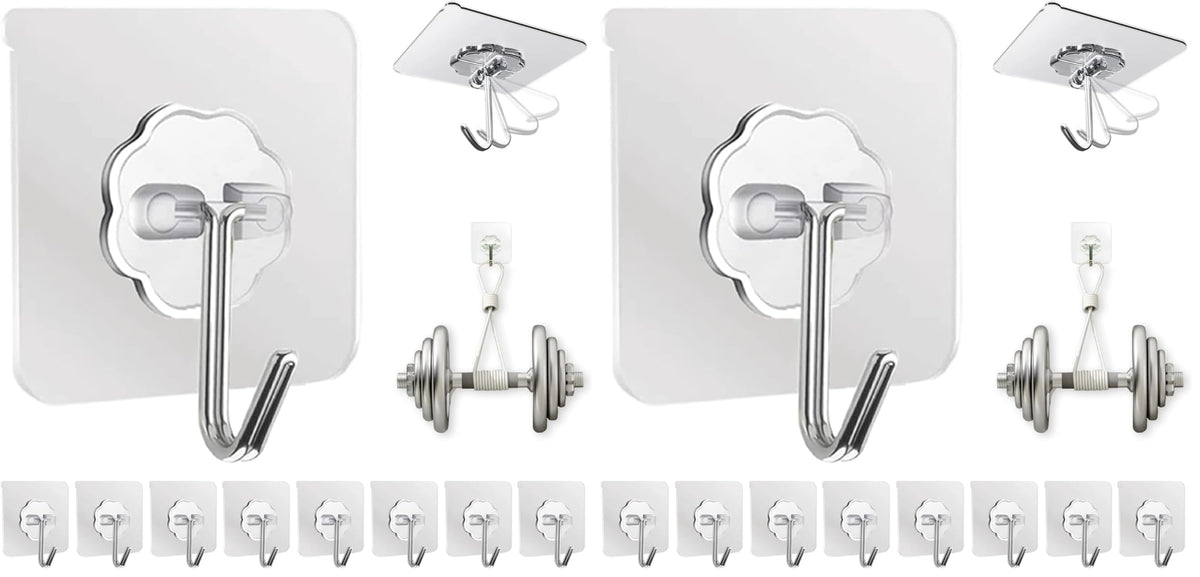 DDMY Adhesive Wall Hooks Heavy Duty 50LB Clear Hook 24 Pack for Hanging