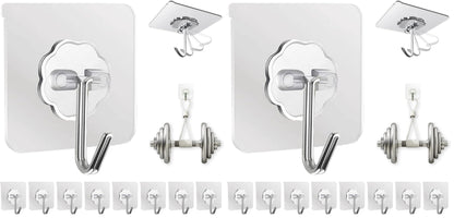 DDMY Adhesive Wall Hooks Heavy Duty 50LB Clear Hook 24 Pack for Hanging