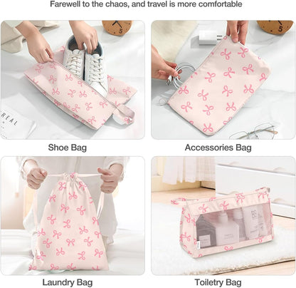 8 Set Packing Cubes for Suitcases,Suitcase Organizer with Shoe,Cosmetics,Clothing, and Accessories Bags for Travel Luggage Organizer Women Men(Pink Bows)