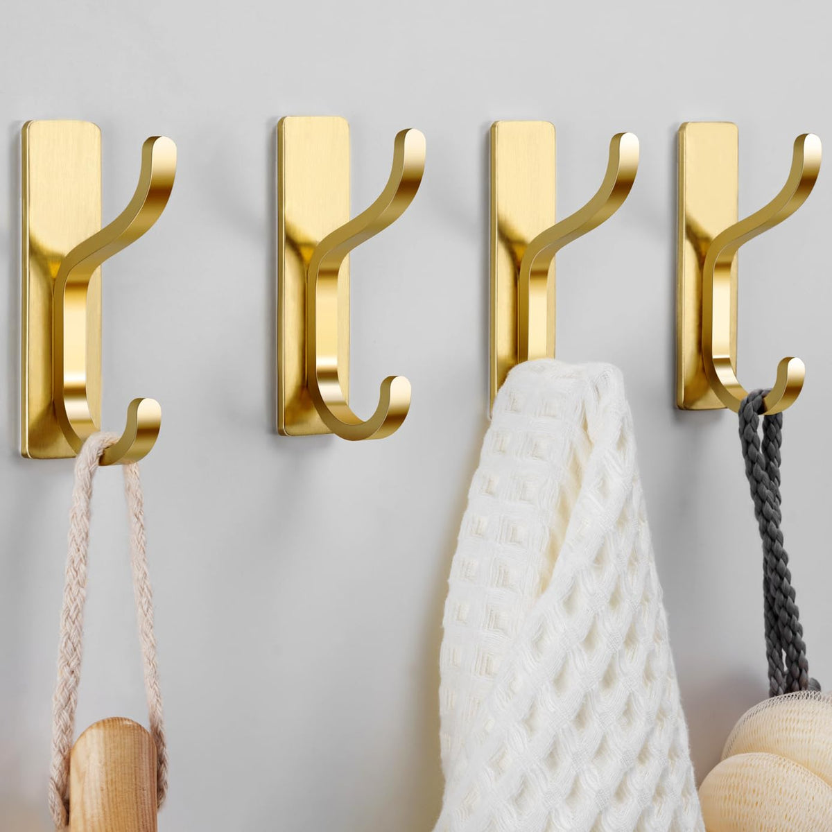 Adhesive Wall Hooks for Towel/Coat,13Lb Strong Stick-On Hooks, White 4 Pack