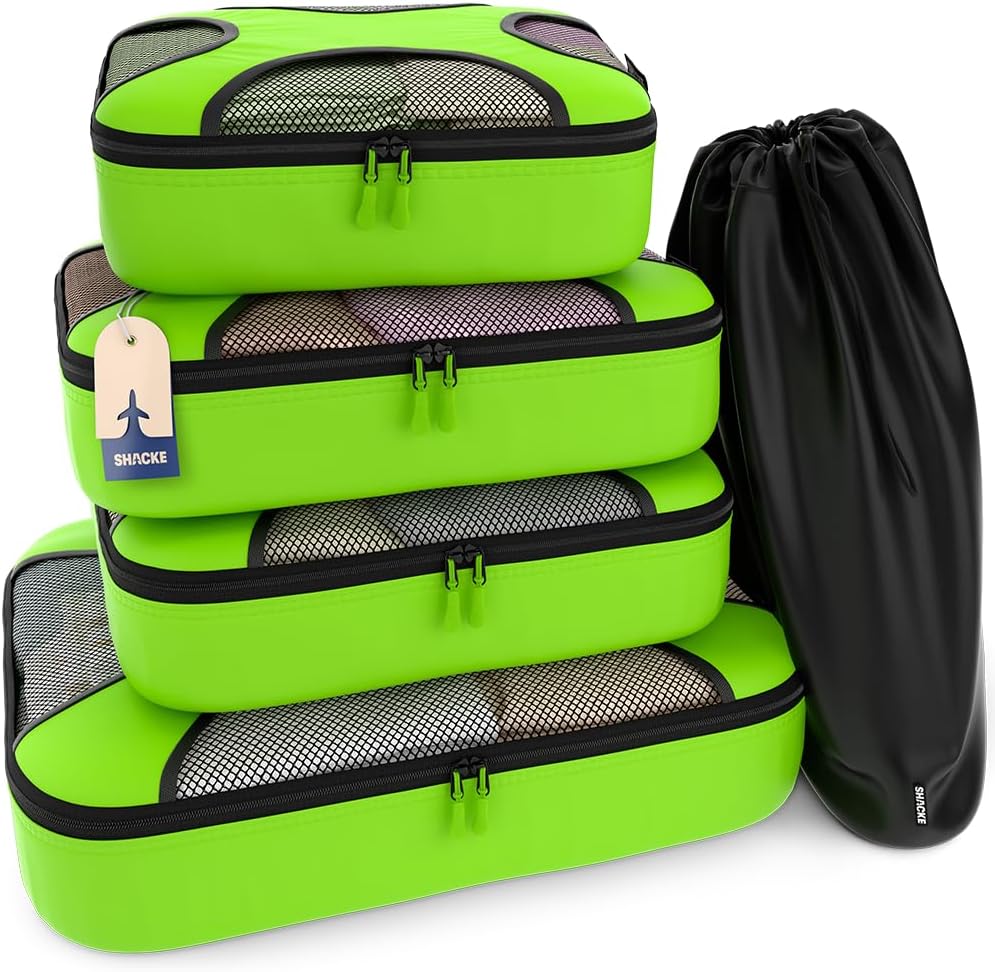 Shacke 5 Set Packing Cubes for Travel with Laundry Bag (Green Grass)