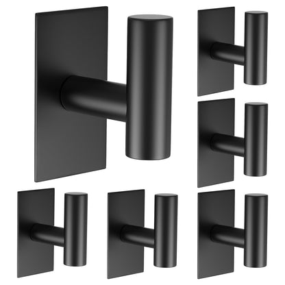 VAEHOLD Wall Towel Hooks, Heavy Duty Sticky Holder Waterproof Towel Hooks for Hanging Coat, Clothes, Closet Hook Wall Mount for Kitchen (Black, 4 Pack)