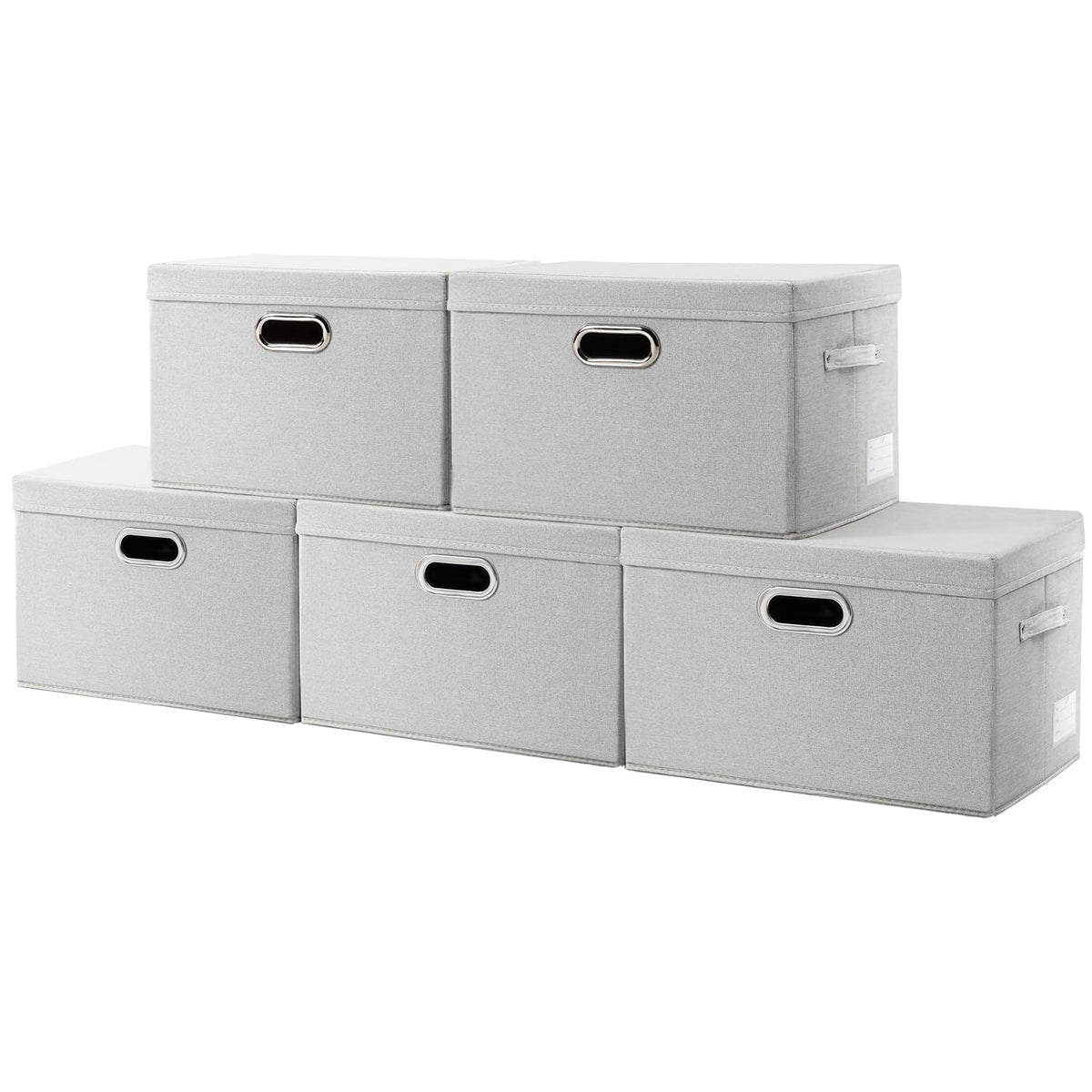 PRANDOM Large Collapsible Storage Bins with Lids [3-Pack] Linen/Cotton Blend Foldable Storage Boxes Organizer Containers Baskets Cube with Cover for Home Bedroom Closet Office Nursery(17.7x11.8x11.8)
