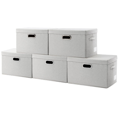 PRANDOM Large Collapsible Storage Bins with Lids [3-Pack] Linen/Cotton Blend Foldable Storage Boxes Organizer Containers Baskets Cube with Cover for Home Bedroom Closet Office Nursery(17.7x11.8x11.8)