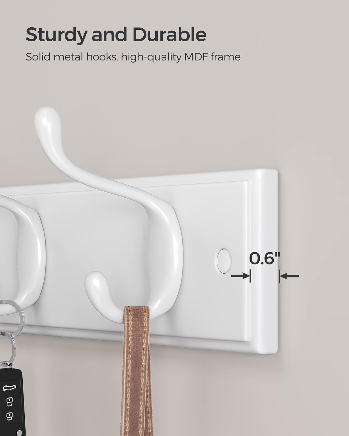 SONGMICS Wall-Mounted Coat Rack, 4 Dual Metal Hooks