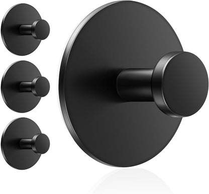bussdis Multifunctional Towel Hooks for Bathroom Wall - Extra Sticky Stainless, Holds up to 12LB, Coat Hooks Wall Hooks, Adhesive Door Holder Hanger Shower Accessories, Matt Black Heavy Duty