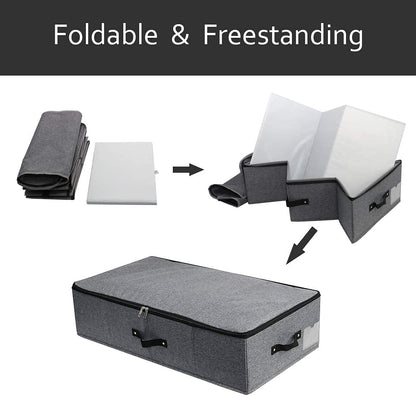 AMJ Foldable Under Bed Storage Basket Container [2 Pack] with Durable Fabric for Clothes, Shoes,Toys, Blanket, Comforter Organizers Bins, Black Grey